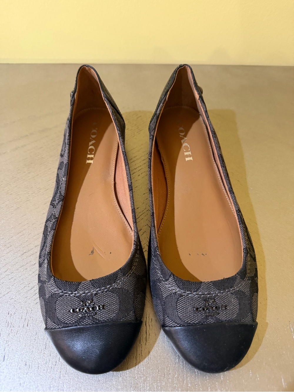 Coach Brown & Black Signature Canvas Cap-Toe Ballet Flats